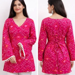 Pink Bandhej – Printed Back-Tie Kurta Set