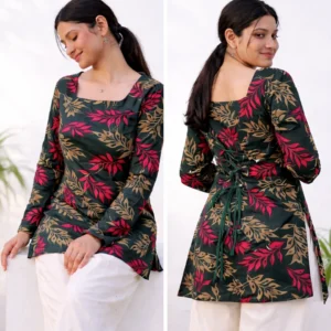 Emerald Leaf – Nature Print Back-Tie Kurta Set